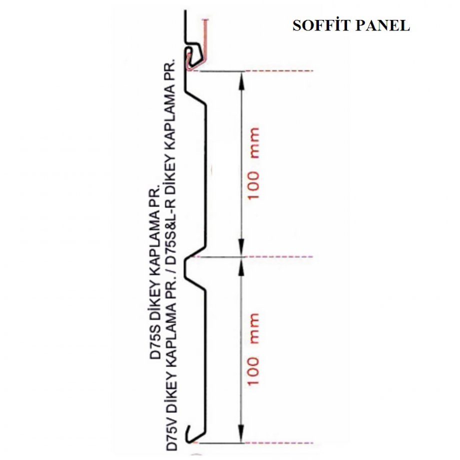 Soffit Panel (deliksiz) kesit ve ölçüleri